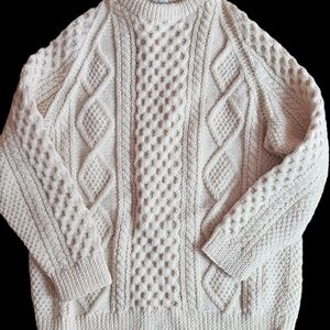 Men's Cream Cable Crewneck Sweater — Textured Knit